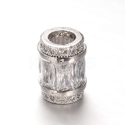 Column Brass Micro Pave Cubic Zirconia Large Hole European Beads LS-ZIRC-M084-01-1