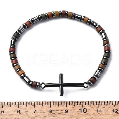 Bohemia Column Natural Picture Jasper Bead Stretch Bracelets BJEW-F493-02EB-1