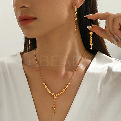 Vintage Brass Round Beaded Tassel Necklace & Earrings for Women EI2858-1
