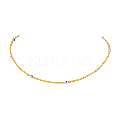 Lampwork Evil Eye & Glass Seed Beads Necklace with Real 18K Gold Plated 304 Stainless Steel Clasps NJEW-JN04597-04-1