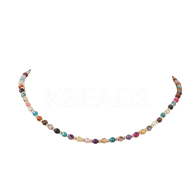 4MM Dyed Faceted Round Natural Agate Beaded Necklaces NJEW-JN05692-1