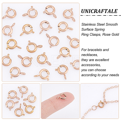 Ion Plating(IP) 20Pcs 304 Stainless Steel Smooth Surface Spring Ring Clasps STAS-UN0040-96RG-1