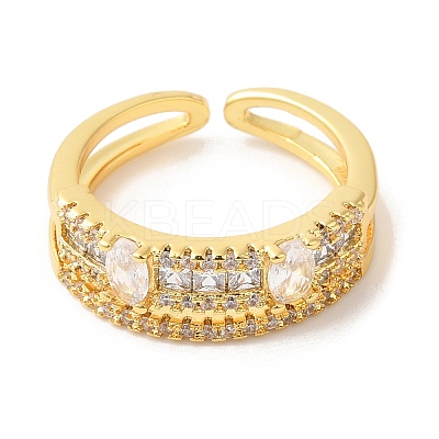 Clear Cubic Zirconia Oval Cuff Ring RJEW-L106-002G-1
