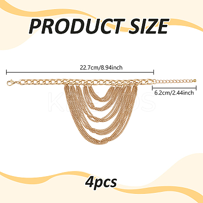 4Pcs Alloy Multi-Layered Chain Tassel High Heel Decor Anklets for Women AJEW-PH0007-78G-1