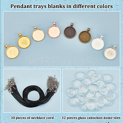 DIY Waxed Cotton Cord & Round Alloy Pendant Cabochon Settings Necklace Jewelry Making Kits DIY-GA0007-01-1