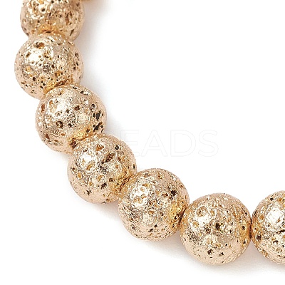 Electroplated Natural Lava Rock Round Beads Stretch Bracelets for Women Men BJEW-JB11982-01-1
