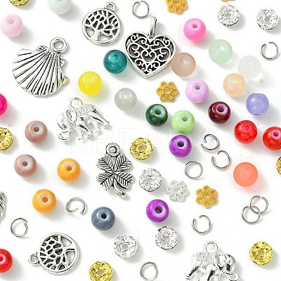 DIY Glass Beads & Alloy Pendant Bracelets Jewelry Making Kits DIY-FS0006-25-1