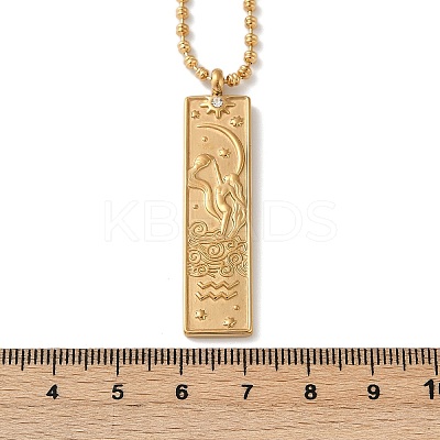 304 Stainless Steel Clear Cubic Zirconia Rectangle Constellation Pendant Necklaces for Women Men NJEW-S435-01G-K-1