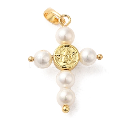 Rack Plating Brass & Acrylic Pearl Pendants KK-G488-04G-1