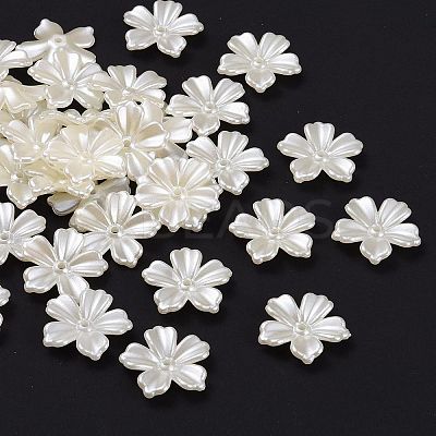 5-Petal Flower ABS Plastic Imitation Pearl Bead Caps LS-X-OACR-R016-21-1