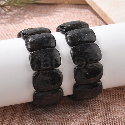 Natural Black Moonstone Beads Rectangle Beaded Stretch Bracelet BJEW-Q012-01A-1