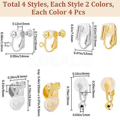 32Pcs 8 Style Brass Clip-on Earring Findings KK-SP0001-27-1