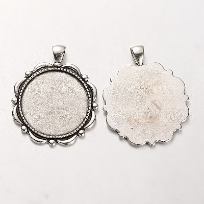 Tibetan Style Alloy Flower Pendant Cabochon Settings PALLOY-J494-37AS-1