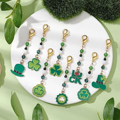 8Pcs 8 Styles Saint Patrick's Day Theme Alloy Enamel Pendant Decoration HJEW-JM02386-1