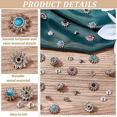24 Sets 4 Colors Zinc Alloy Decorative Rivets BUTT-WR0001-02-1