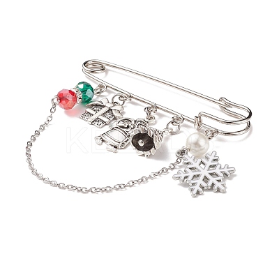 Christmas Gift Box & Snowflake & Santa Claus Charms Alloy Safety Pin Brooch JEWB-TA00001-1