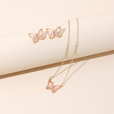 Butterfly Acrylic Rhinestone with Iron Pendant Necklaces & Stud Earrings Sets for Women WGFFCAF-06-1