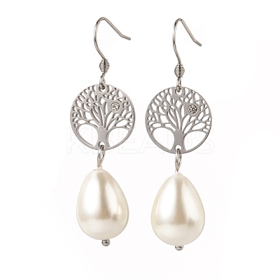 Natural Teardrop Shell Pearl Beads Dangle Earrings EJEW-JE02792-1