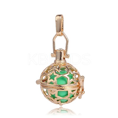 Golden Plated Brass Hollow Round Cage Pendants KK-J226-16G-1