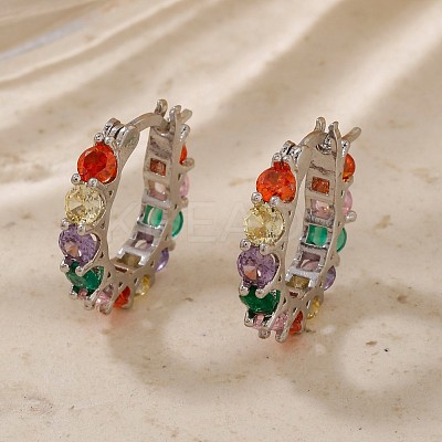 Vintage Colorful Circle Brass Cubic Zirconia Hoop Earrings FK0958-1