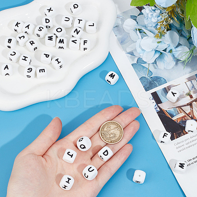 52Pcs 26 Styles Cube with Letter Silicone Beads SIL-SC0001-84-1