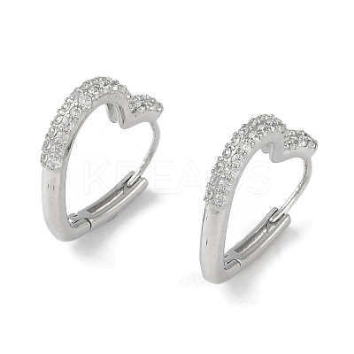 Clear Cubic Zirconia Heart Hoop Earrings EJEW-L292-010P-1
