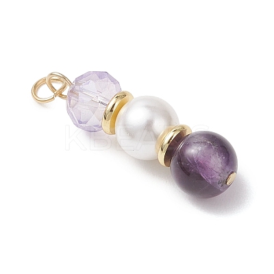 3Pcs 3 Styles Natural Amethyst and Shell Pearl & Glass Pendants PALLOY-JF04786-02-1