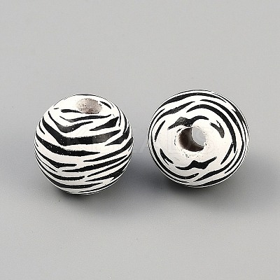 Zebra Skin Print Wood European Beads WOOD-WH0029-126B-1