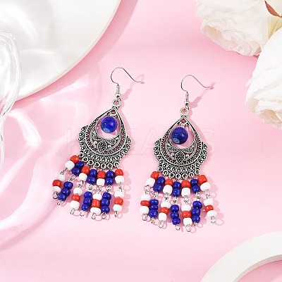 Alloy Glass Seed Beads Teardrop Chandelier Earrings EJEW-JE06509-02-1