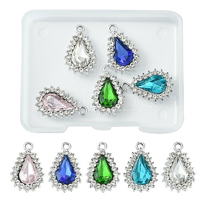 5Pcs 5 Colors Alloy Glass Pendants ALRI-YW0001-15-1