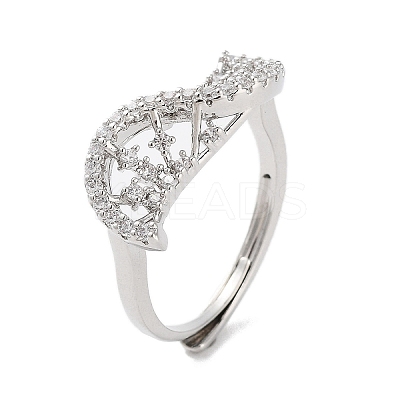 Rack Plating Brass Micro Pave Cubic Zirconia Adjustable Rings RJEW-D025-15P-1