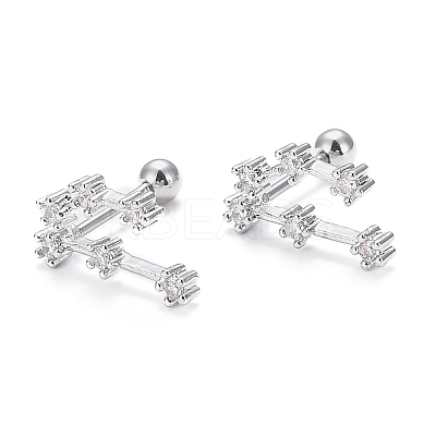 Brass Micro Pave Clear Cubic Zirconia Stud Earrings EJEW-F258-01L-P-1