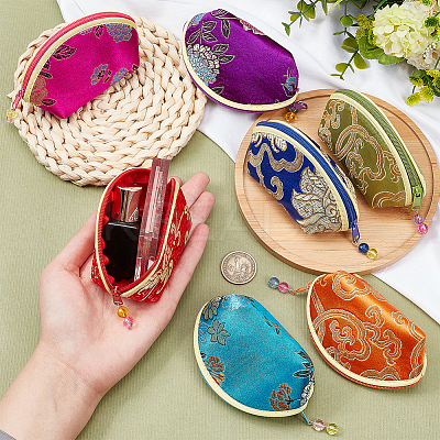 14Pcs 7 Colors Retro Fan-Shaped Cloth Zipper Pouches CON-WR0001-08-1