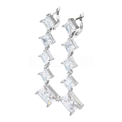 Rhombus Brass Micro Pave Cubic Zirconia Dangle Hoop Earrings EJEW-D098-19P-1