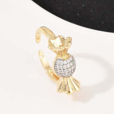 Brass Micro Pave Cubic Zirconia Cuff Rings RJEW-C140-14G-1