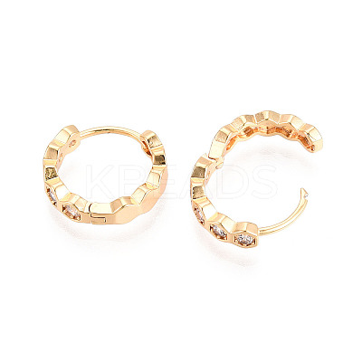 Brass Micro Pave Clear Cubic Zirconia Hexagon Hoop Earrings EJEW-T048-47G-1