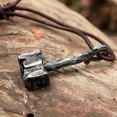 Alloy Viking Hammer Pendant Imitation Leather Cord Necklaces for Men FS-WGE3E04-01-1