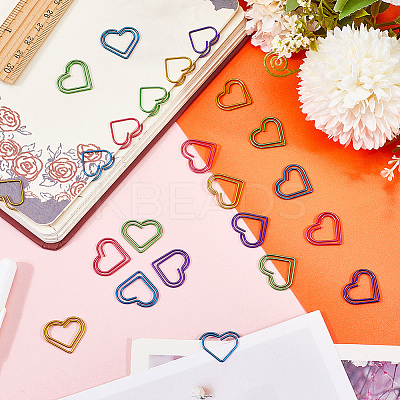 100Pcs 6 Colors Heart Shape Iron Paper Clips TOOL-WH20002-03B-1