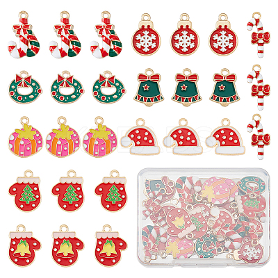 36Pcs 9 Styles Christmas Theme Alloy Enamel Pendants FIND-FH0010-15-1