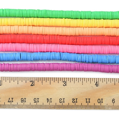 7Strands 7 Colors Flat Round Handmade Polymer Clay Beads CLAY-FS0001-28-1
