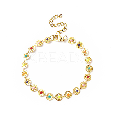 Colorful Enamel Flower Link Chain Bracelet BJEW-JB09940-1