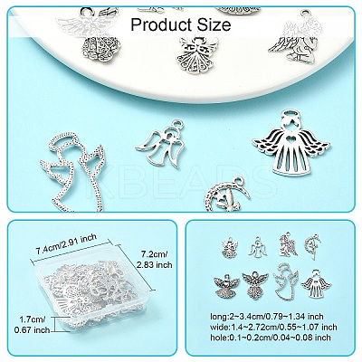 50Pcs 8 Styles Tibetan Style Alloy Moon with Fairy Pendants FIND-YW0005-15-1