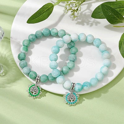 2Pcs 2 Colors 10.5mm Round Opaque Crackle Glass Beaded Stretch Bracelet Sets BJEW-MZ00079-1