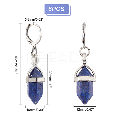 4Pairs Bullet Natural Mixed Stone Pendant Hoop Earrings for Girl Women EJEW-UN0001-79-1