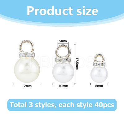120Pcs 3 Styles ABS Plastic Imitation Pearl Pendants KY-HS0004-09-1