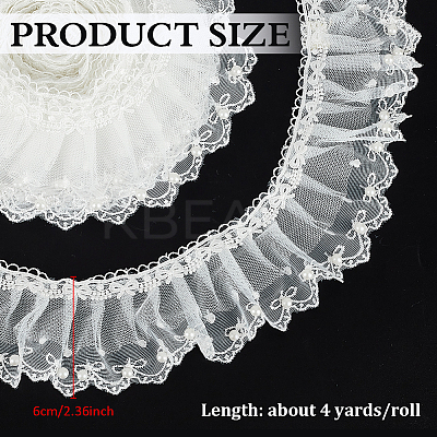 4 Yards Polyester Pleated Bowknot Lace Ribbons OCOR-WH0086-63-1