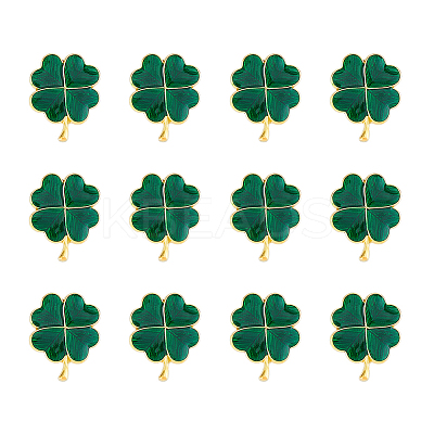 12Pcs Saint Patrick's Day Alloy Enamel Shamrock Brooch JEWB-FH0001-64B-1