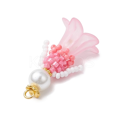 Glass Seed Beaded Flower Figurine Pendants PALLOY-MZ00686-03-1