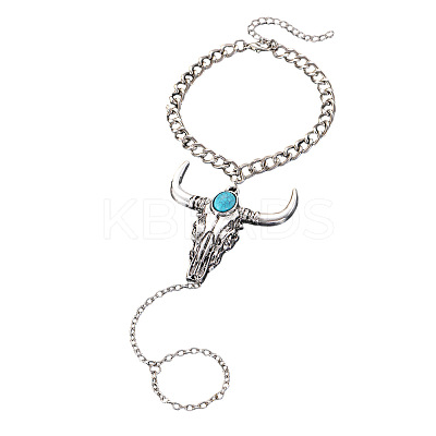 Alloy and Synthetic Turquoise Ring Bracelets for Women FS-WG192DC-02-1