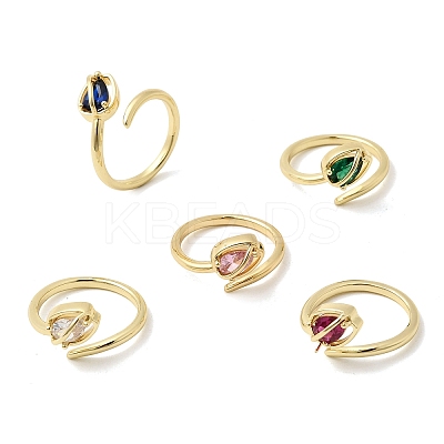 Brass Micro Pave Cubic Zirconia Cuff Open Rings for Women RJEW-L343-01G-1